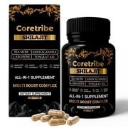 Coretribe Royal Shilajit Sea Moss Stamina Supplement with Ashwagandha, Tongkat Ali 400mg, Maca Root, Ginseng, Libido & Testosterone Booster for Energy Support (120 Capsules)