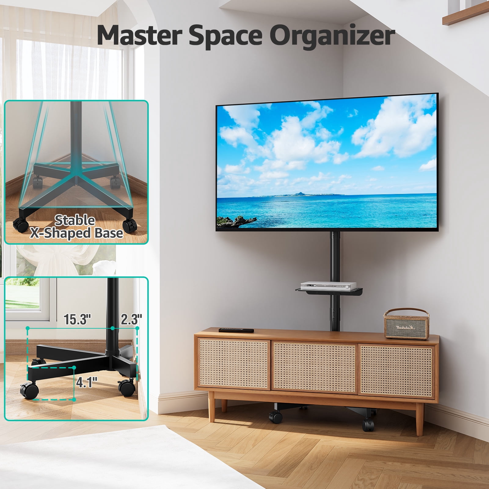 MOUNT PRO Mobile TV Stand, Rolling TV Cart for 23-60" TVs, Portable TV Floor Stand with Wheels,Adjustable Shelf & Tilt,Max VESA 400x400mm,up to 77 lbs