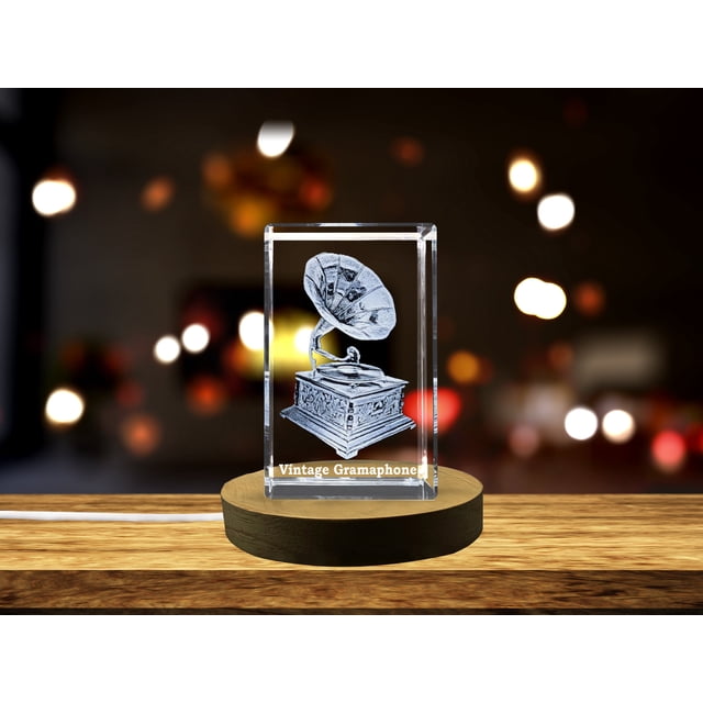 Vintage Wind-Up Gramophone Collectible Crystal Sculpture