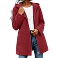 thumbnail image 2 of Women 100% Cotton Cable Knit Hooded Sevevn Long Coat Full Zip Front Long Sleeve Pocket Warm Casual Outer Jacket, 2 of 7