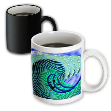 Coil Mug - 3dRose Cool Wave and Surfer Art - Magic Transforming Mug, 11-ounce