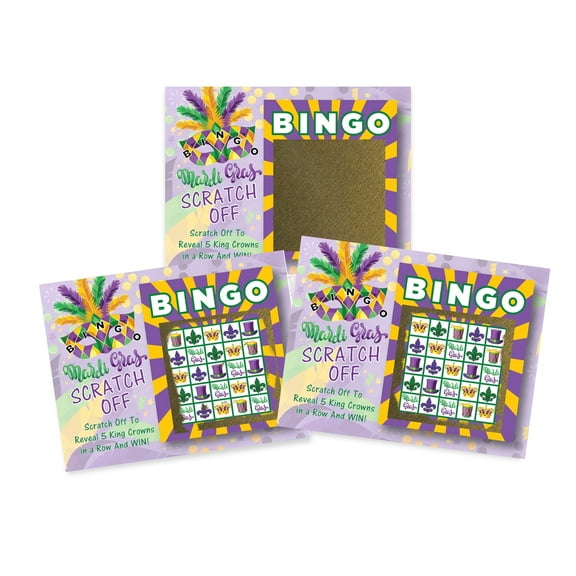 My Scratch Offs Purple & Yellow Mardi Gras BINGO Scratch-off Card Game, 26 Pack