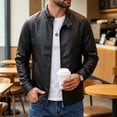 thumbnail image 2 of Men’s Faux Leather Jacket Classic Biker Style Motorcycle Coat Fit Fashion Casual Lightweight Fall & Spring Jackets for Men, 2 of 6