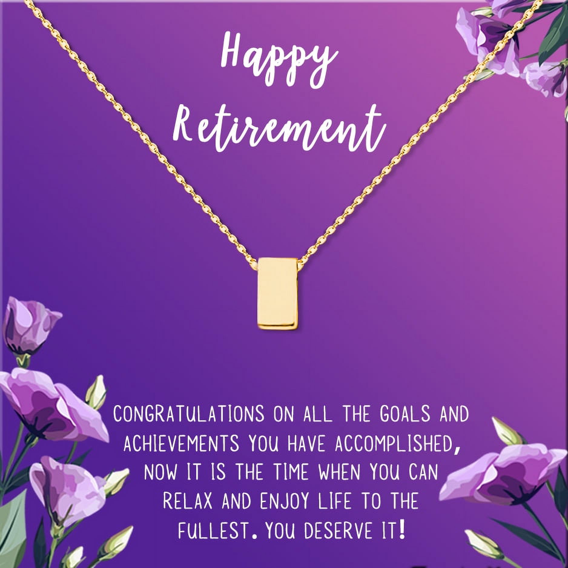 Anavia Happy Retirement Necklace, Retirement Gifts for Women, Retirement Jewelry, Retirement Party Gifts for Retired Teacher Nurse Friend Coworker-[Gold Cube, Royal Purple Gift Card]