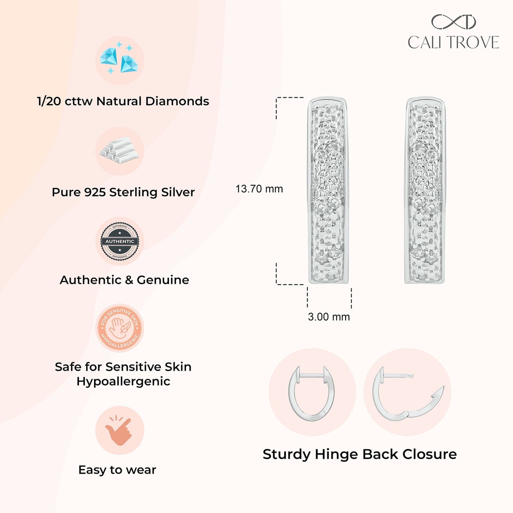 Sterling Silver Diamond Hoop Earring 1/20 Ct, 925 . Dimand Hoop Earrings for Women, Silver Hoop Earrings