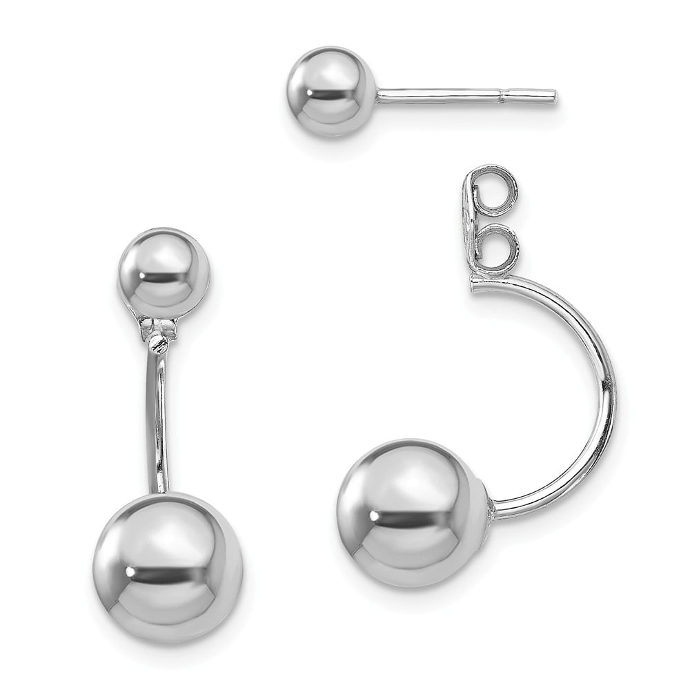 Sterling Silver Rhodium-plated Dangle Ball Jacket w/Ball Post Stud Earrings 