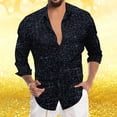 thumbnail image 2 of XIAOCHA Men's Sparkly Glitter Shirt Deep V Neck Long Sleeve Casual Tunic Eye Catching Glam Party Going Out Top, 2 of 4