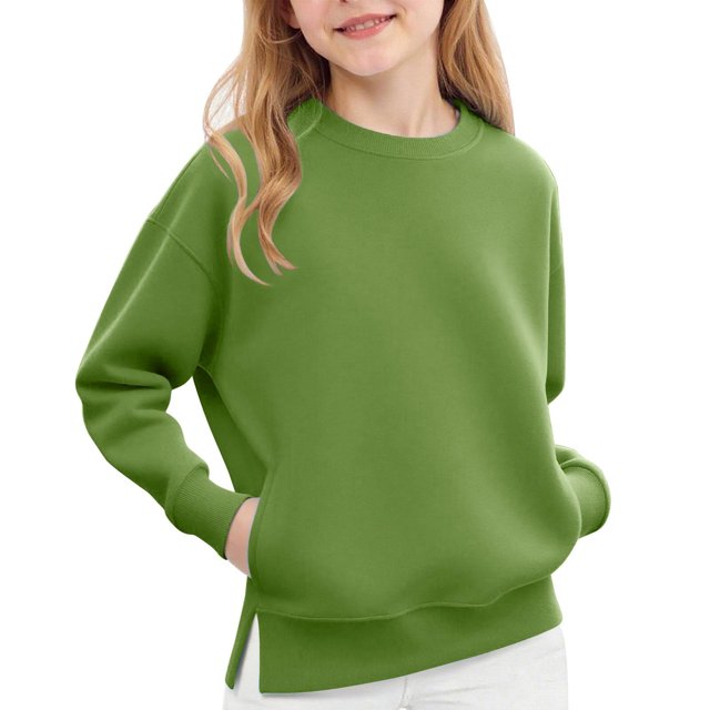 Chandail en Molleton à Manches Longues pour Filles, Col Rond avec Poche, Grande Année