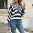 thumbnail image 5 of Bpmpbo Women's Long Sleeve Shirts 2025 New V-neck Button Color Striped T Shirts Pullover Casual Tops Comfortable Breathable Athletic Clothes Irregular Hem Clearance, 5 of 8
