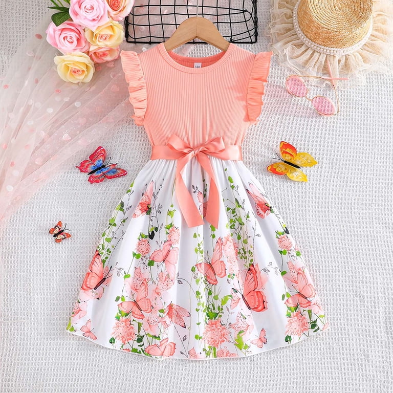 LUOGENLI Girls Dresses Size 7 Summer Toddler Girls Summer Ruffles  Sleeveless Floral Prints Ribbed Fashion Dress Clothes Graduation Dresses  For Girls Blue Dresses For Girls 8-10 Cute Red Size 140 - Walmart.com