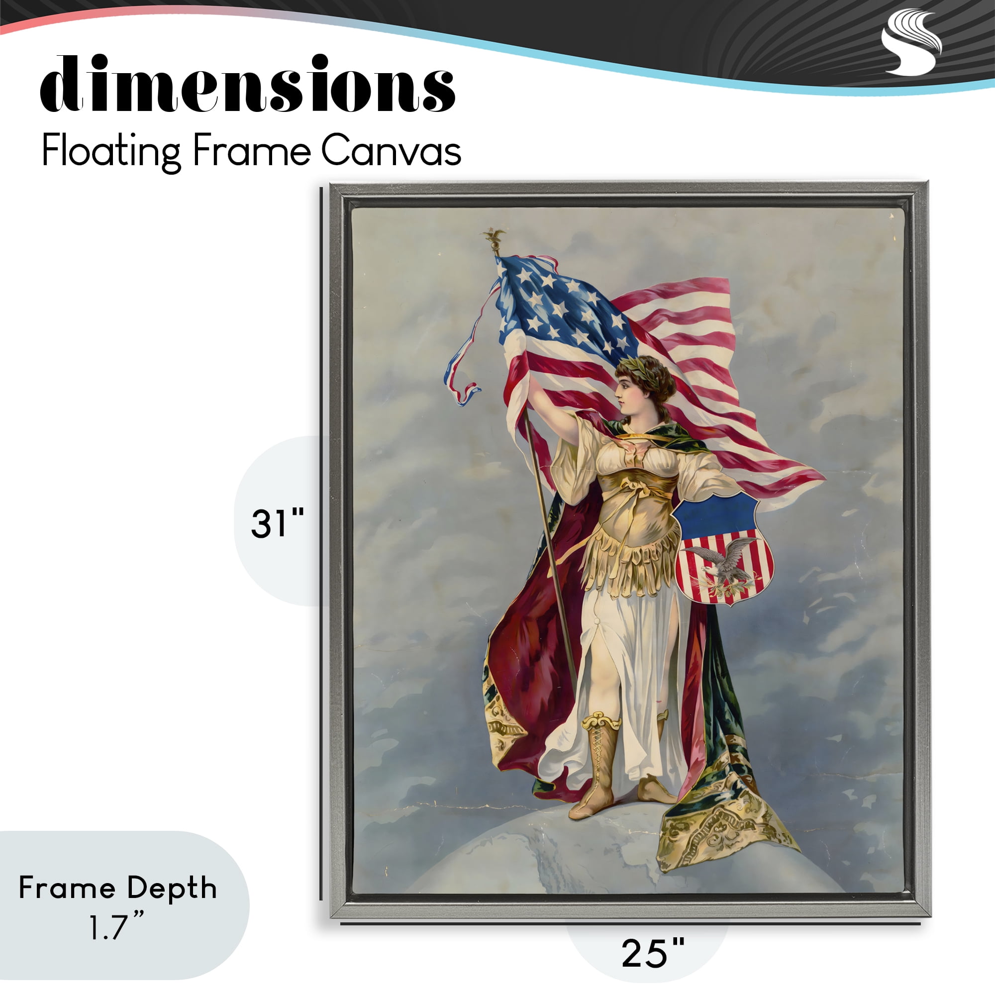 Stupell Industries Columbia Standing with American Flag Gray Framed Floater Canvas Wall Art, design by Arlington Prints