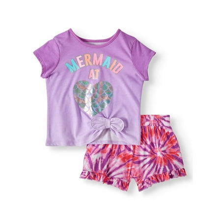 Side-Tie Top & Print Ruffle Shorts, 2pc Outfit Set (Toddler Girls)