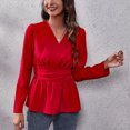 thumbnail image 2 of Blusas peplum delgadas con cintura y cuello en V para mujer, blusas elegantes informales con mangas abullonadas, lavables a máquina para citas en la oficina al aire libre, 2 of 8