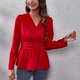 thumbnail image 2 of Blusas peplum delgadas con cintura y cuello en V para mujer, blusas elegantes informales con mangas abullonadas, lavables a máquina para citas en la oficina al aire libre, 2 of 8