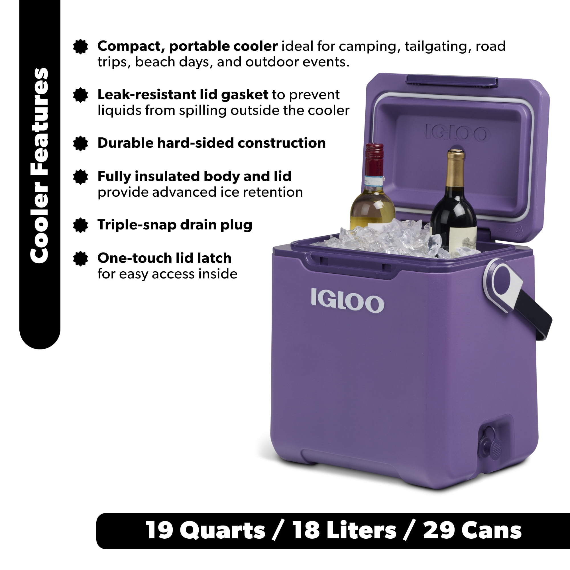 Igloo Tag-a-Long Too Highrise 19 QT Hard-Sided Cooler, Dusted Grape
