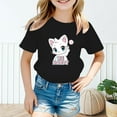 thumbnail image 2 of Girl Tops Size 6 Cute Cats Print Short Sleeve Round Neck T Shirts Soft Fit Summer Cute Trendy Tops Back to School Clothes,Black,100(3-4 Years), 2 of 5