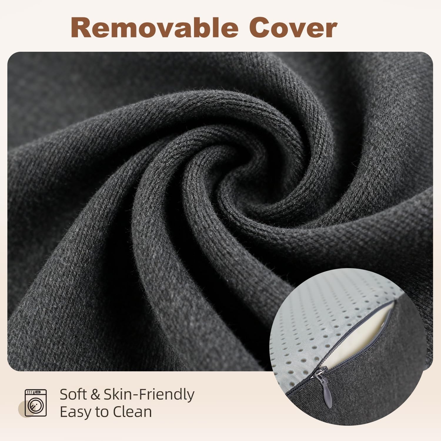 Memory Foam Ergonomic Wedge Pillow, Multi-Position Support Pillow, Ergonomic Support for Back Pain, Acid Reflux & Sitting Up, Ideal for Massage, with Removable Cover,40-Degree Angle Design (Grey)