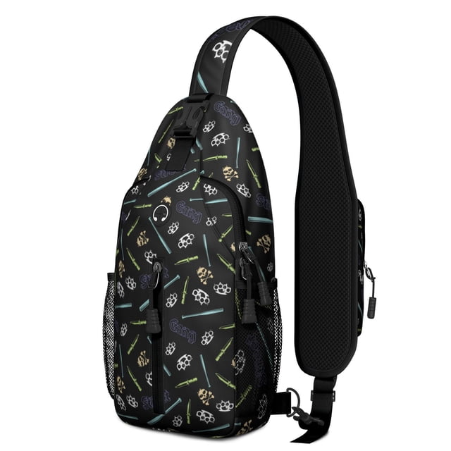 Men Sports Sling Backpack, Ball Game Print Football Soccer Baseball Crossbody Daypack for Play and Training