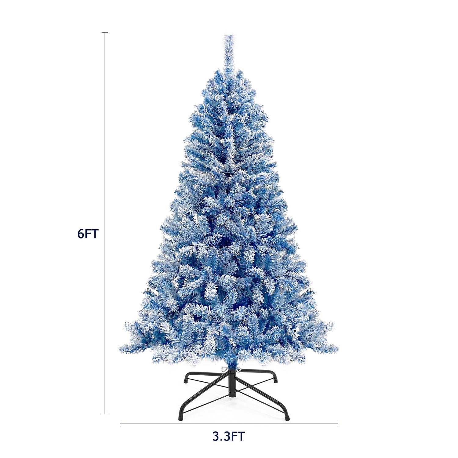 Kadyn 6ft Pre-Lit Artificial Pencil Christmas Tree with Flocked Snow Pre-Strung Lights Xmas Holiday Decoration for Home, Office, Party, Blue
