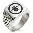 thumbnail image 1 of Stainless Steel Akai Samurai Crest Geometric Pattern Biker Style Polished Ring, 1 of 1