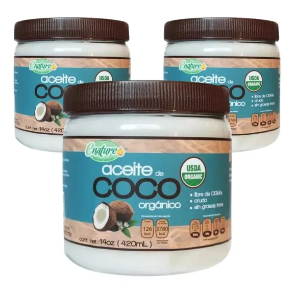 Aceite de Coco Extra Virgen Enature Crudo Olor Sabor 3 Pack 420ml
