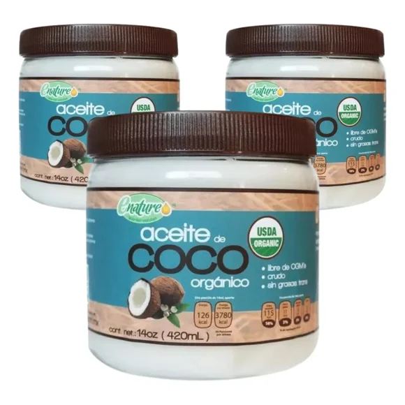 Aceite de Coco Extra Virgen Enature Crudo Olor Sabor 3 Pack 420ml