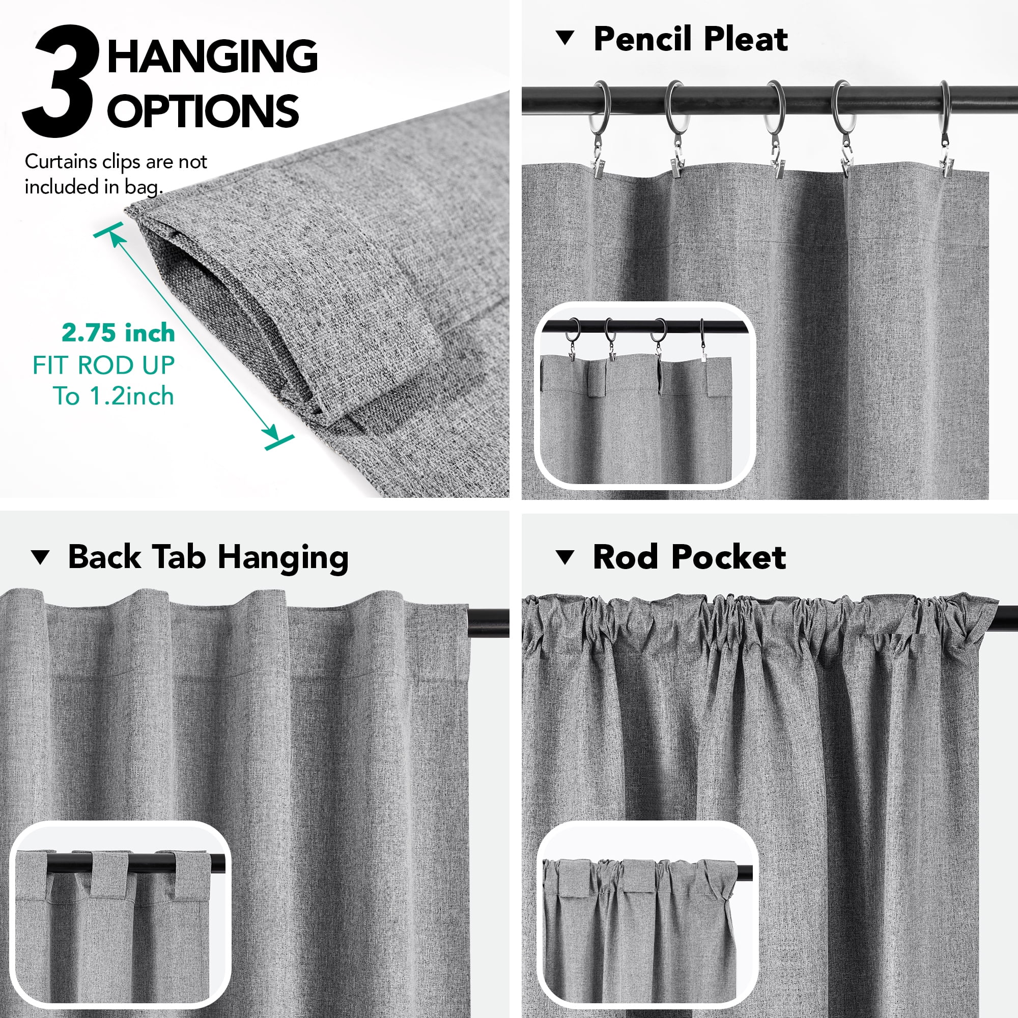 Deconovo Blackout Linen Look Curtain Panels for Bedroom, Thermal Insulated Window Curtains with Back Tab and Rod Pocket, Dark Gray, 38 x 84 Inch, 2 Panels