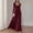 Wine Red, variant on Women's Elegant Square Neck Long Sleeve Ruched Flowy Maxi Dress – Formal Slim Flowy Evening Party Dress Navy Blue,M