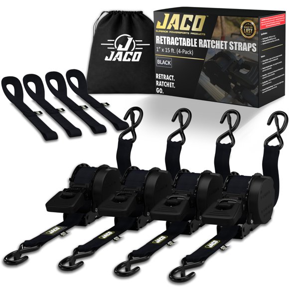 Correas de carraca retráctiles automáticas JACO 1 pulg. x 4,5 m, paquete de 4