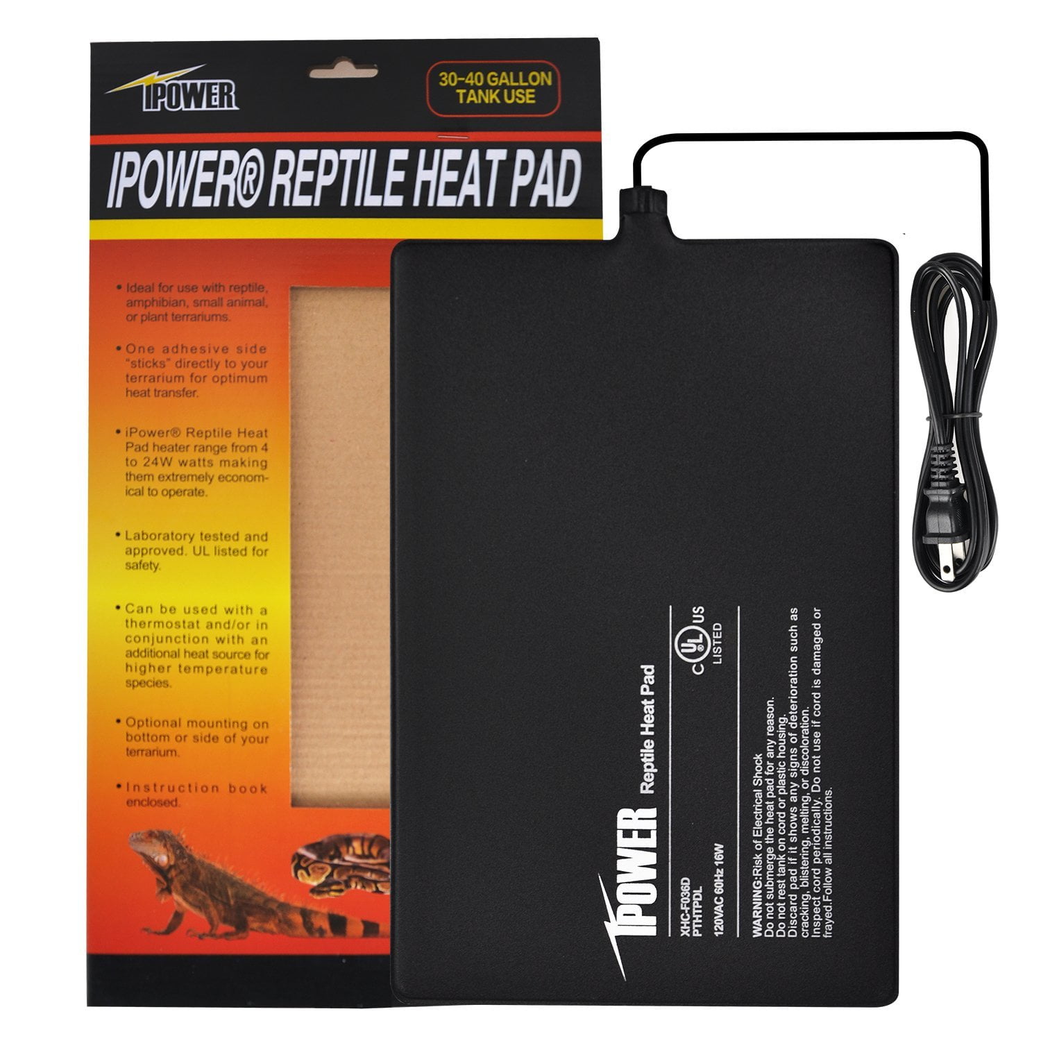 ReptiTherm UTH Mat Heater 50-60 Gallon Reptile Terrarium 8" x 18" Heating Pad Lg 
