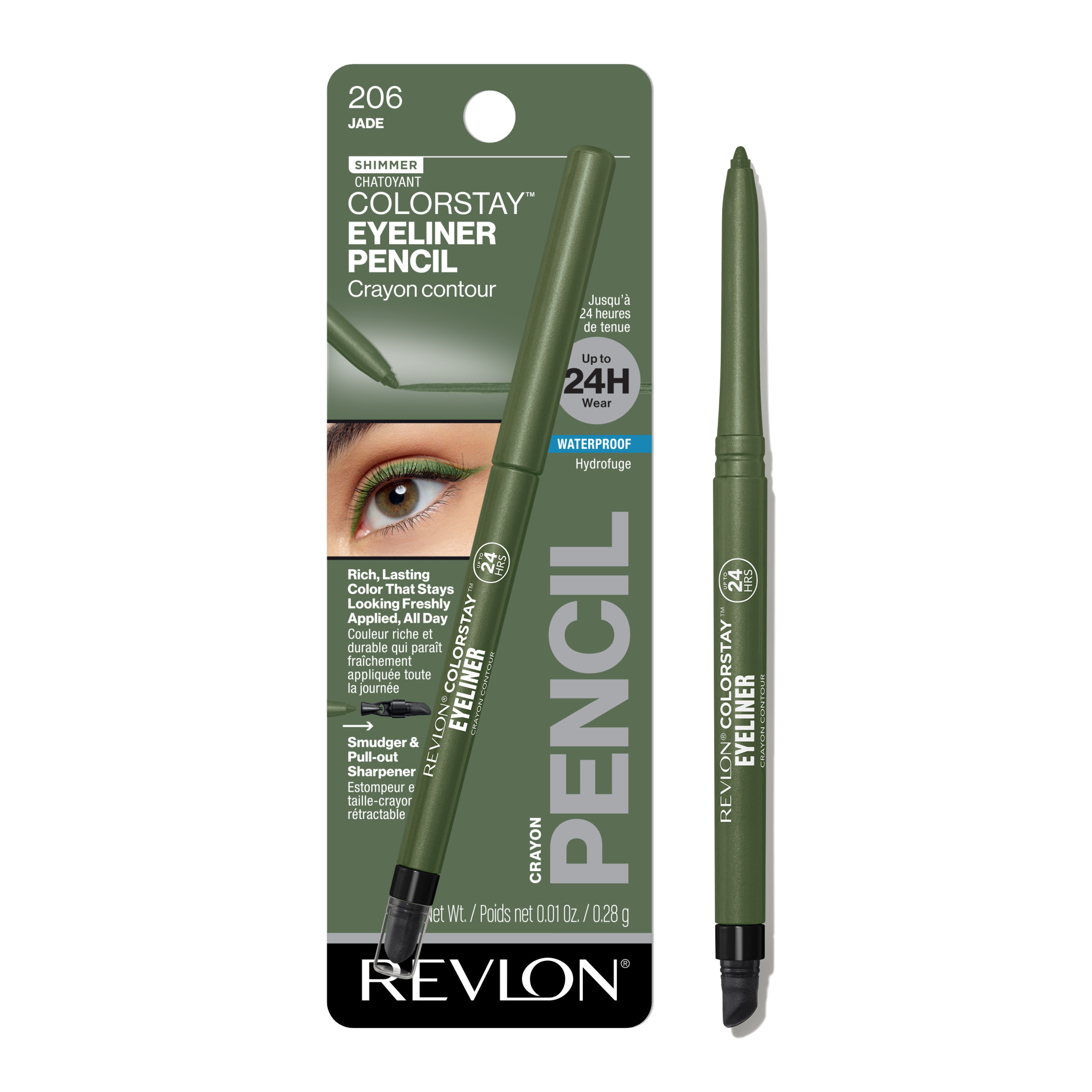 Revlon ColorStay Waterproof Eyeliner Pencil, Built-In Sharpener, 206 Jade, 0.01 oz