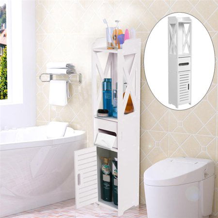 Hurrise Bathroom Toilet Furniture Cabinet White Wood Cupboard