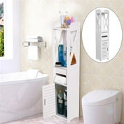 HURRISE Bathroom Toilet Furniture Cabinet White Wood Cupboard Shelf Tissue Storage Rack