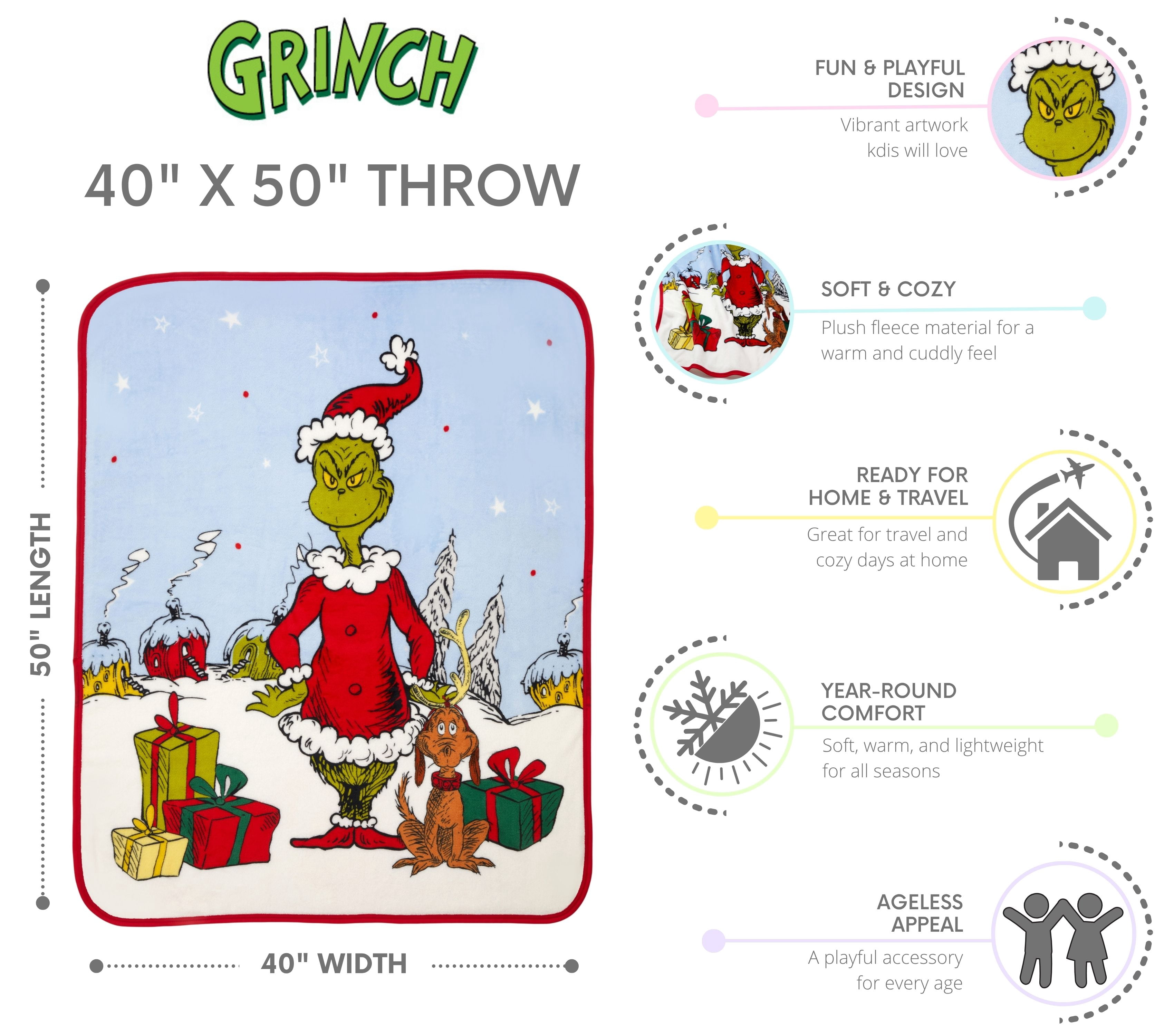 Grinch Kids Whoville Silky Soft Throw Blanket, 40x50