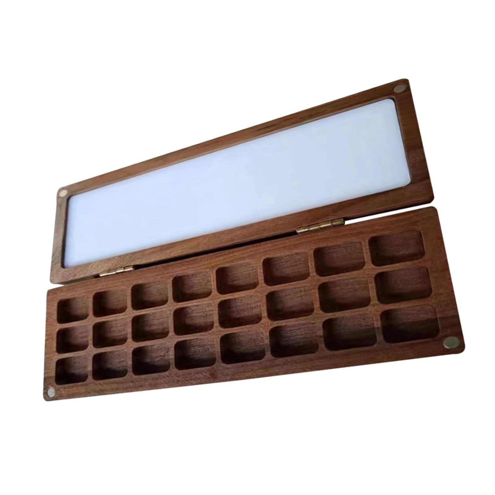 Milageto Empty Palette Box Wood Paint Tray 24 Grids Handcraft Acrylic Paint and Lid Paint