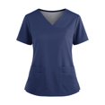 thumbnail image 3 of Modern Fit Scrub Top for Women V Neck Short Sleeve 2 Pocket Soft Stretch Work Top with Side Slits Featuring Comfortable Fit and Long Lasting Material, #01 Dark Blue, XL, 3 of 4