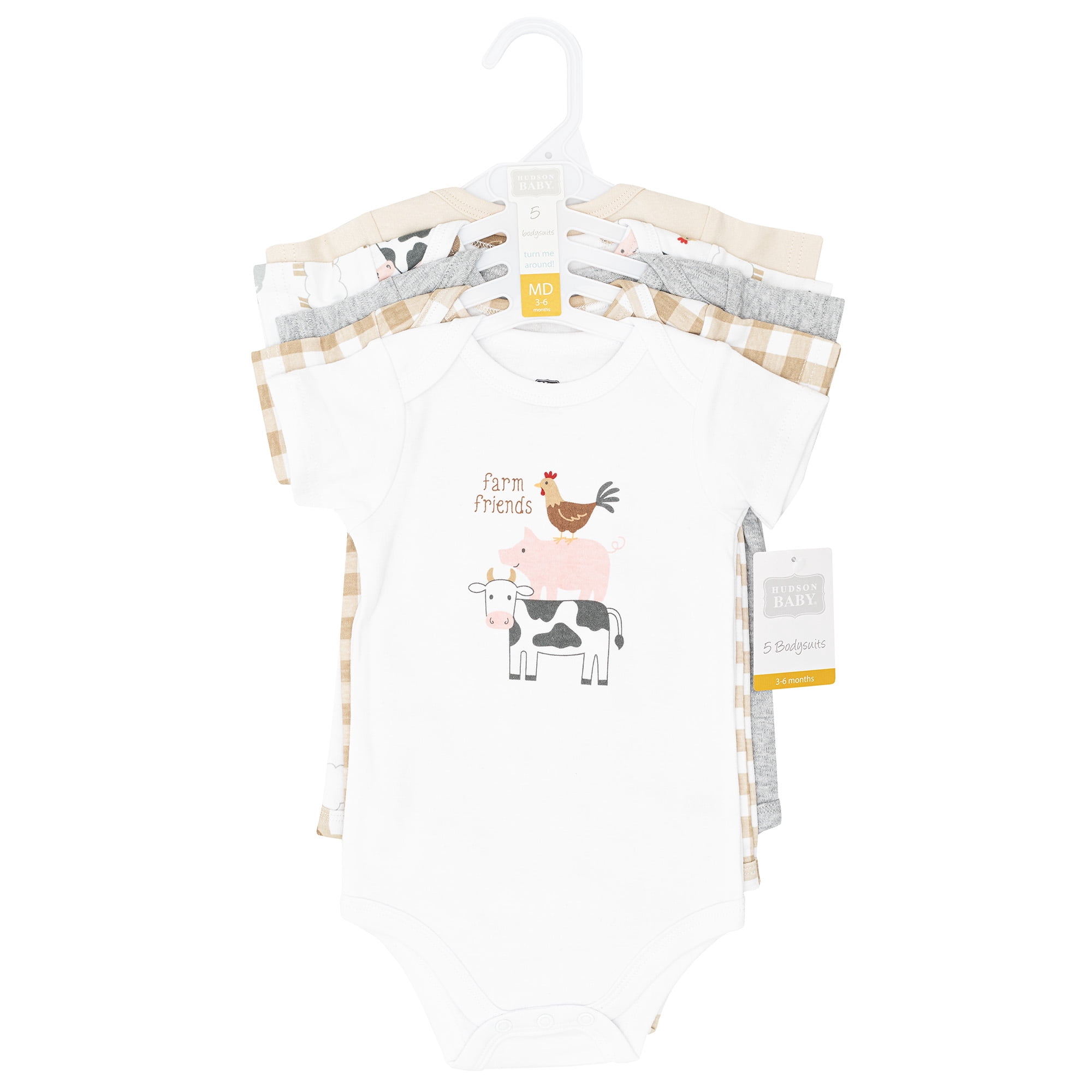 Hudson Baby Infant Cotton Bodysuits 5-Pack, Cute Farm, Preemie