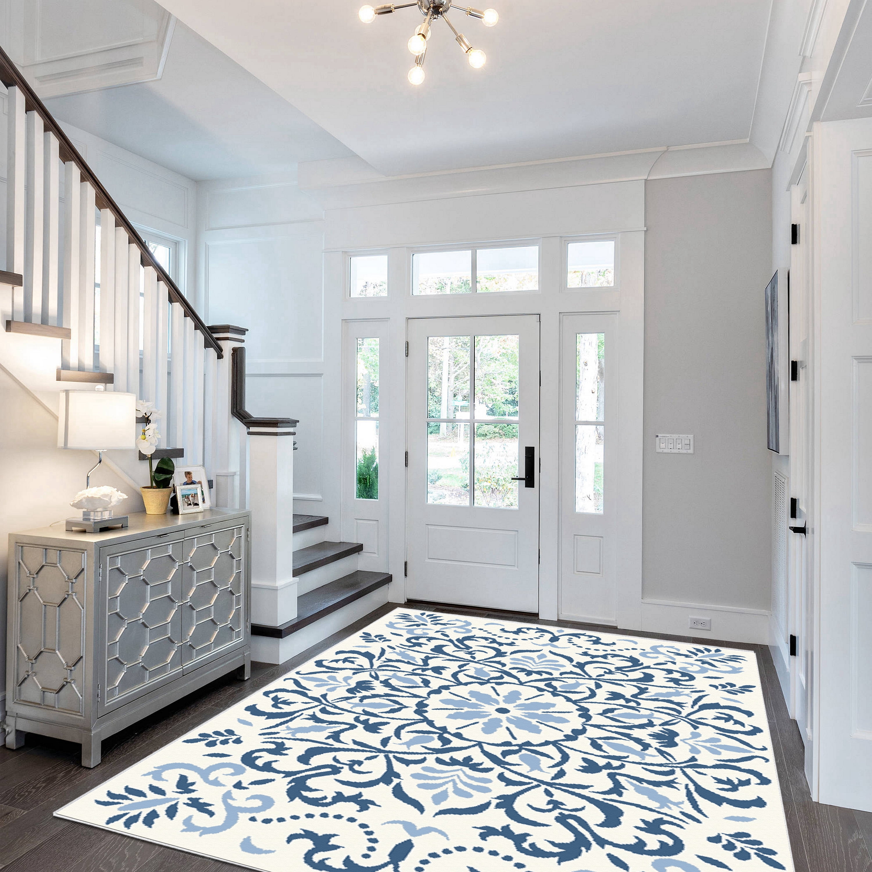 Artnice Blue Area Rugs for Living Room 5x7, Machine Washable Rugs Non Slip, Boho Vintage Indoor Carpet Mats for Home Decor