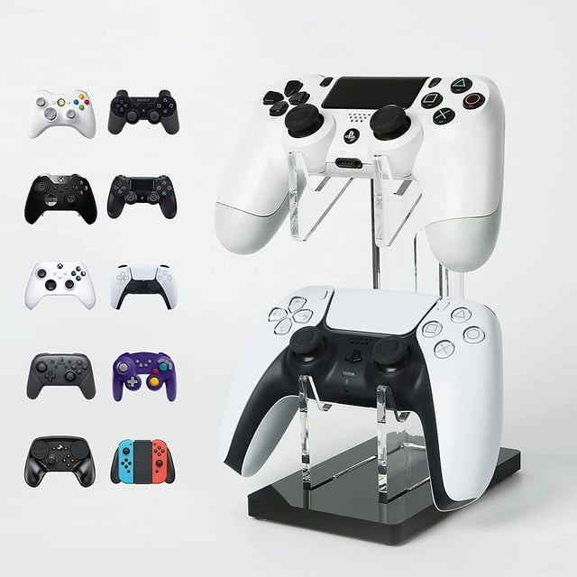 Jinsinto Universal Dual Controller Holder for PS4 PS5 Xbox ONE Switch, Controller Stand Gaming Accessories, Build Your Game Fortresses (Crystal Black)