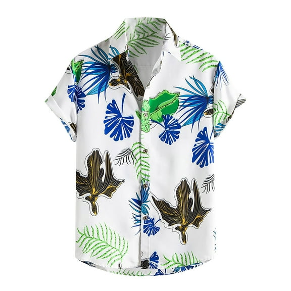 Aoochasliy Summer Clothes Mens Shirts Men's Hawaiian Shirt Short Sleeves Printed Button Down Summer Beach Shirts Tops
