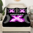 thumbnail image 3 of Purple Letter X Bed Sheets Set Monogram Home D茅cor, Baseball Sheets Twin Size Teens Bedroom, Ice And Fire Sports Games Sheet Set Flame Baseball Bedding Set For All-Season, Black, 3 of 5