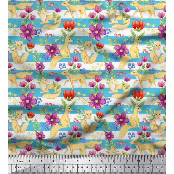 Soimoi Rayon Fabric Stripe,Floral & Fox Animal Print Sewing Fabric Yard 42 Inch Wide