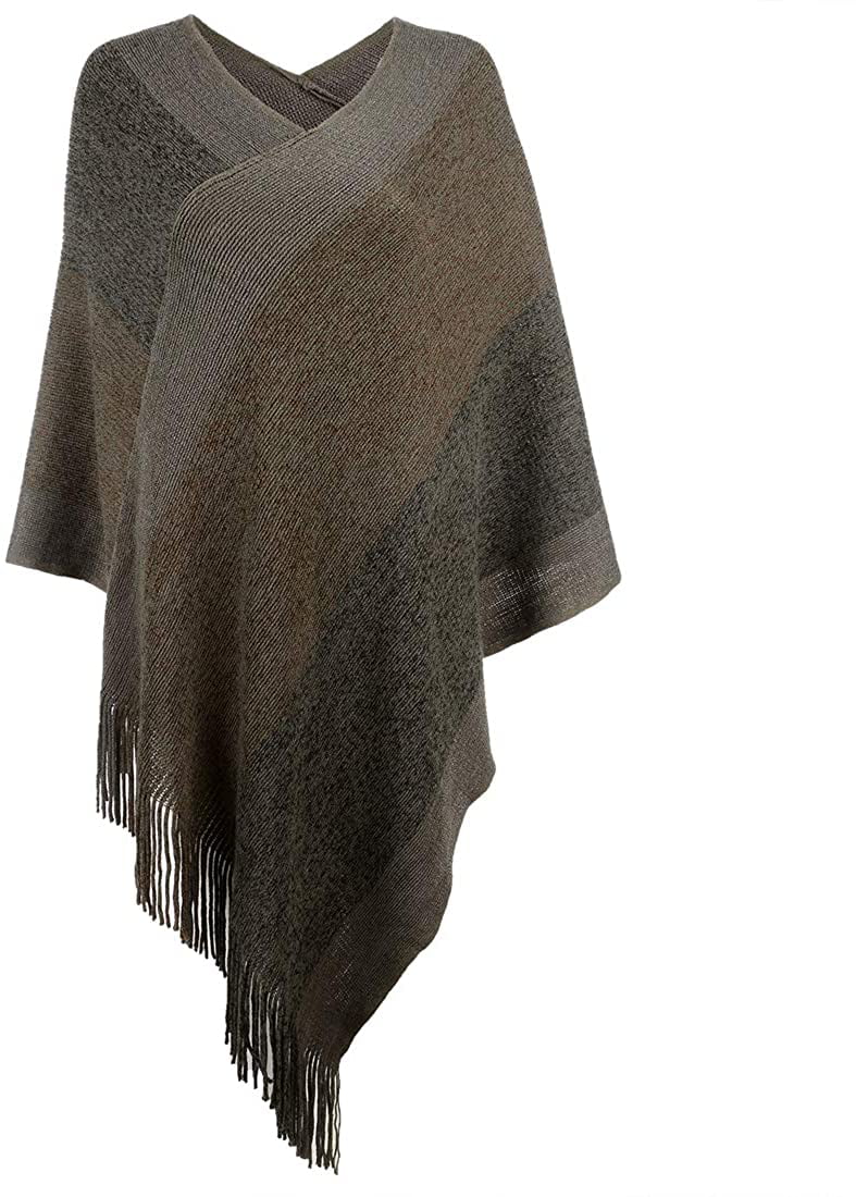 Women's Elegant Knitted Shawl Poncho with Fringed V-Neck Striped Sweater  Pullover Cape Gifts for Women Mom - Walmart.com