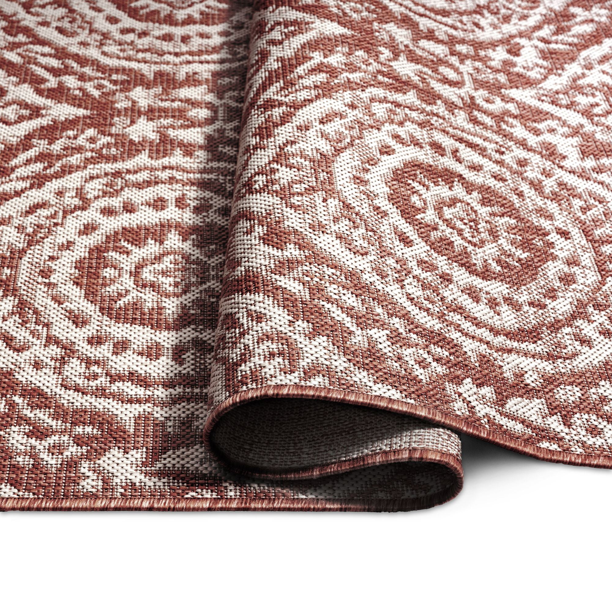 Nicole Miller New York Patio Country Zoe Moroccan Damask Indoor/Outdoor Area Rug, Terracotta/Ivory , 5'2"x7'2"