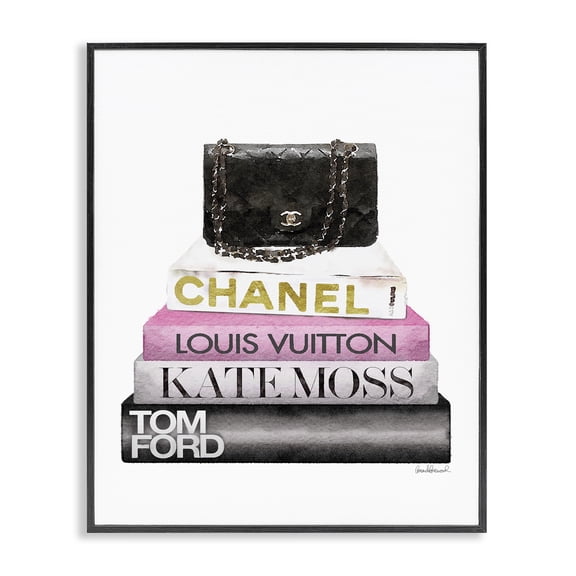 Stupell Industries Contemporary Fashion Designer Purse Bookstack Pink Black Watercolor Black Framed Giclee Art, 16 x 20, by Amanda Greenwood