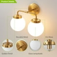 thumbnail image 6 of Bathroom Light Fixtures Gold 2-Light Globe Mordern Vanity Light Fixtures Over Mirror with White Globe Shade, 6 of 7