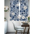 thumbnail image 4 of Navy Blue White Peony Sheer Curtains 63 Inch Length 2 Panels Set, Vintage Floral Blossom Voile Window Treatment Rod Pocket Curtains Sheers Drapes for Bedroom/Living Room/Kitchen 52x"63"x2, 4 of 7
