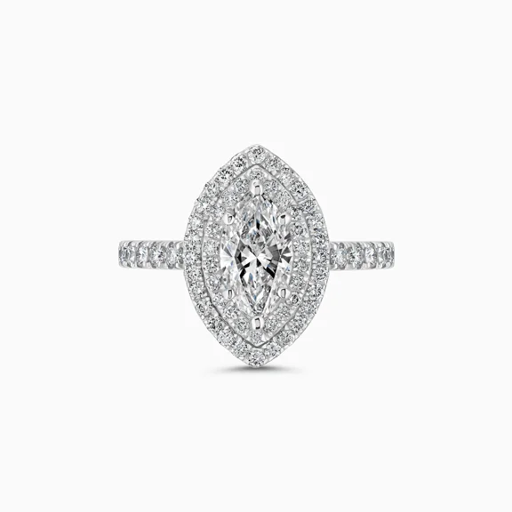 Aura Jewel 1.7 Ct Marquise Cut Diamond Engagement Ring - 14K White Gold Plated Wedding Rings for Her - Gorgeous Double Halo Anniversary Ring for Women's - Party Wear Rings - Valentine's Day Gifts