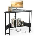 thumbnail image 1 of Giantex Corner Desk w/Power Outlet, 90-degree Triangle Computer Desk for Small Space, Space-saving Writing Desk, Laptop PC Desk for Home Office, Black, 1 of 10