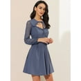 thumbnail image 4 of Unique Bargains Women's Tie Neck Ruffled Mesh Long Sleeve Mini Dress M Blue Grey, 4 of 7
